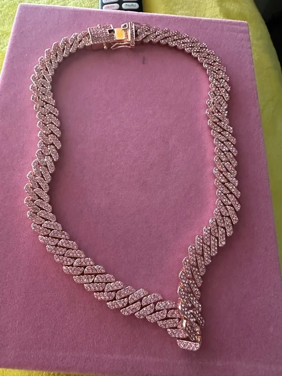 Rose Gold and pink Pave Cuban Link Necklace - Women's Jewelry - Picture 1 of 7